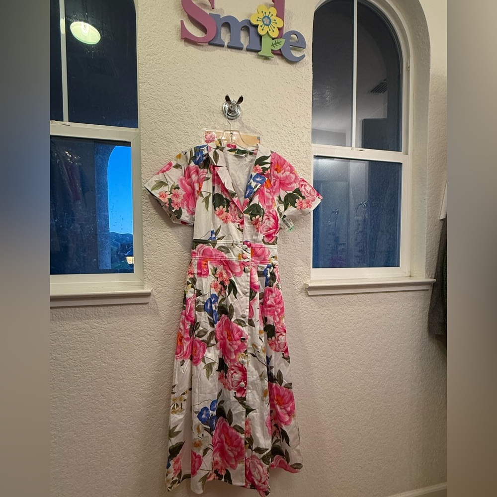 Hermoza Blooming In Breeze  Floral A-Line & Waist Defining Cotton Dress S-Small - Picture 2 of 16